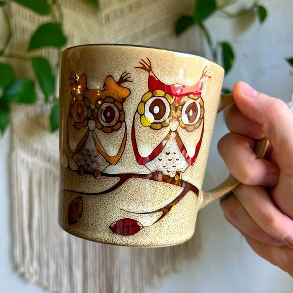 Great Gatherings Owl Mug Vintage Speckled Ceramic Cup Fall Cottagecore MCM Retro - Picture 1 of 9